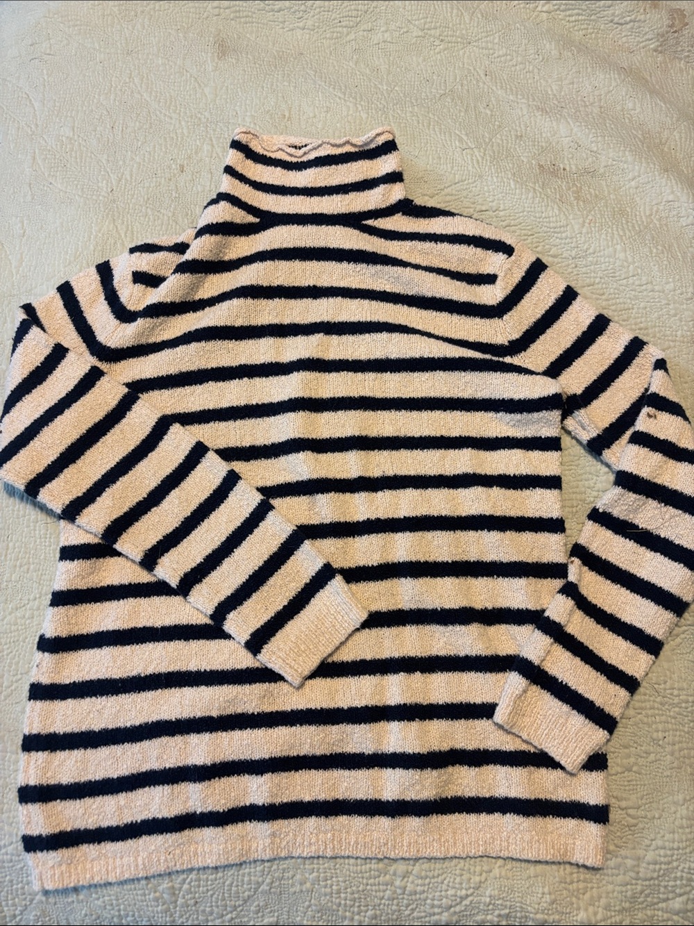J. Crew Cream and Navy Cotton Striped Turtleneck Sweater